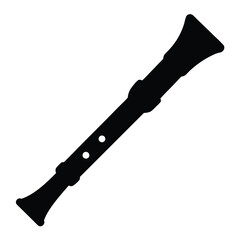 A Black Silhouette of a Baroque Recorder Musical Instrument on White Background