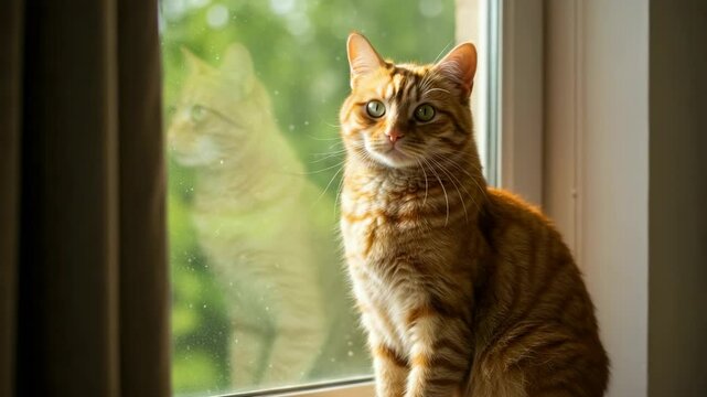 Ginger tabby cat at window