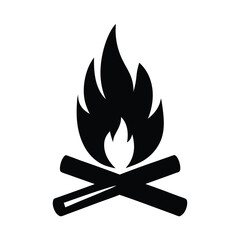 Stylized campfire icon with crisscrossed logs and bright flames in black