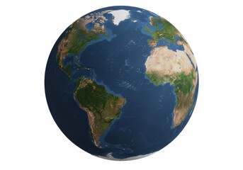 Earth globe depiction showing continents and ocean landscape view isolated on white background