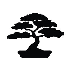 Minimalist bonsai tree silhouette on white background for elegant design applications