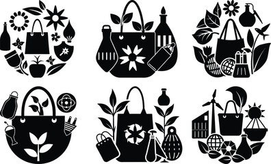 Fototapeta premium Sustainable Accessories silhouette vector