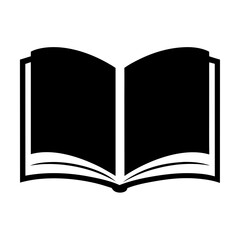 Stylized open book icon in solid black on a white background