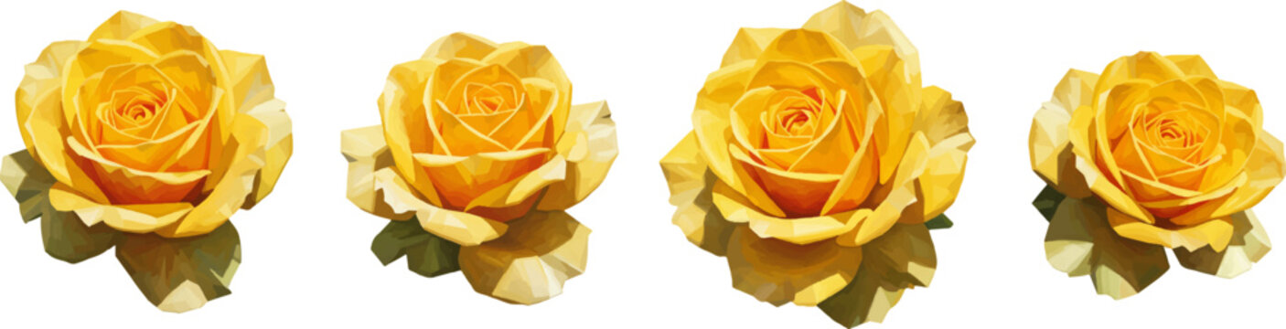isolated vector illustration set of yellow roses in a painterly gouache cubism style for floral designs and elegant decorations