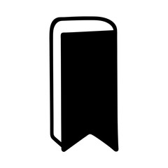 Simple black and white minimalist graphic design of a bookmarked book