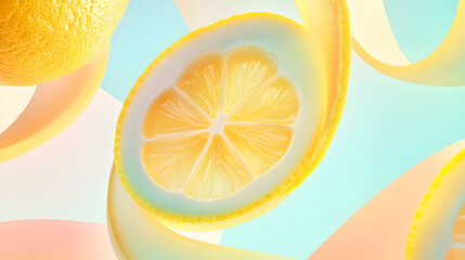 Zesty Dance of Lemon Essence: A Visual Symphony of Citrusy Whirl and Energy on Pastel Canvas