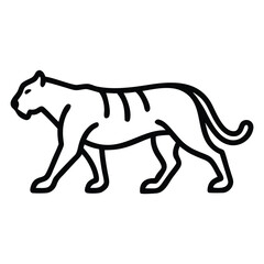 Fototapeta premium Black outline shows a tiger walking on four legs gracefully, against a backdrop