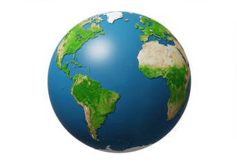 Naklejka premium A globe showing continents and blue oceans isolated on white background