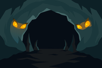 cave with glowing eyes watching from the 
