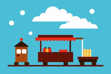 Naklejka premium christmas eve train stop in the sky with cloud 