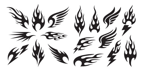 Black tribal tattoo design features a black and white wolf head silhouette as a wild animal art illustration