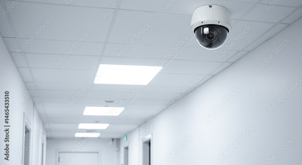 Aufkleber Security camera watching empty corridor in office building