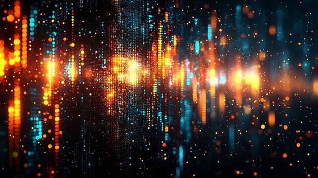 Abstract digital data stream, glowing particles