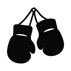 Pair of Black Boxing Gloves Hanging Together Sport Equipment Fight Competition