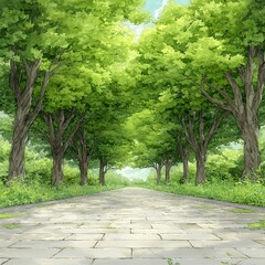 Fototapeta premium Sunlit Path Through Lush Green Trees