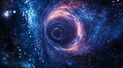 Shows a dreamlike scene as if entering a dream. A tunnel filled with twinkling starlight is spread out against a dark background, and the entrance to the tunnel is shrouded in mysterious blue light.