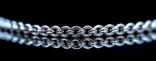 Fototapeta premium Against a dark background, a heavy metal chain hangs, creating an industrial-themed image