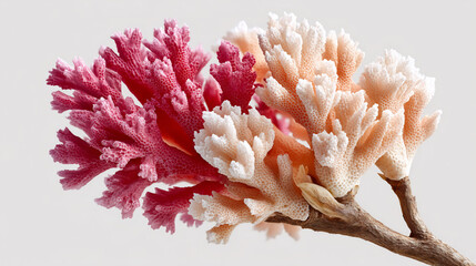Detailed View Of Colorful Coral Branches Displayed Against A Clean White Background