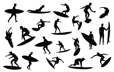 Water surfing elements silhouettes
