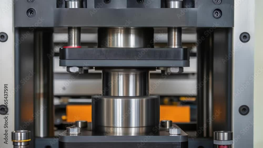 Aufkleber A closeup of a hydraulic cylinder within an automated material testing machine showcasing the pistons and seals that allow for precise control over pressure application on samples.