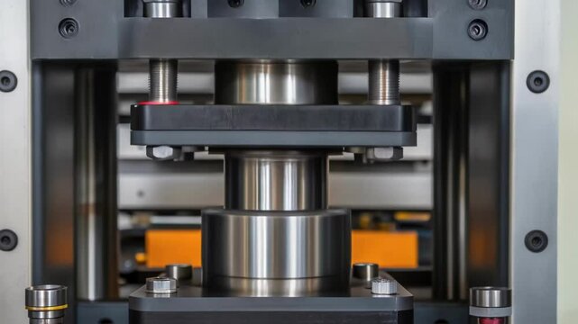 A closeup of a hydraulic cylinder within an automated material testing machine showcasing the pistons and seals that allow for precise control over pressure application on samples.