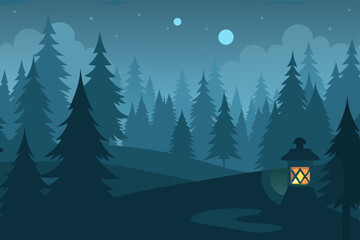 Fototapeta premium foggy pine forest at dawn with snowy animal tracks.svg