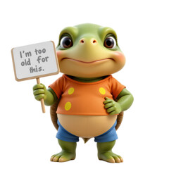 Obraz premium 3d funny little turtle ,with an inscription on the sign, transparent background