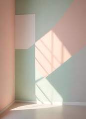Fototapeta premium Pastel Corner Room: Geometric Shapes and Shadows