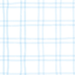 Blue White Plaid Gingham Check Hand Drawn Background Pattern Overlay
