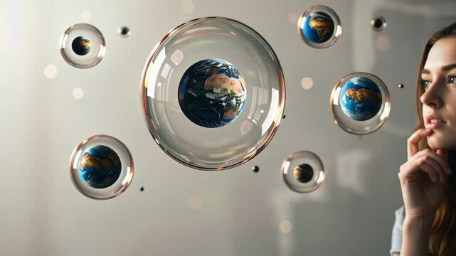 Woman contemplating parallel universes, science concept