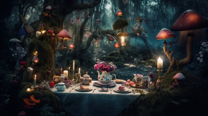 Magical Wonderland Tea Party in a mystical forest