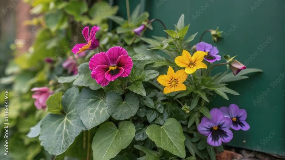 Poster a closeup of colorful flowers emerging from a green wall highlighting the richness of biodiversity a
