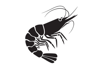 Fototapeta premium Shrimp Silhouette Vector Marine Animal, Seafood Clipart, Black Isolated Design
