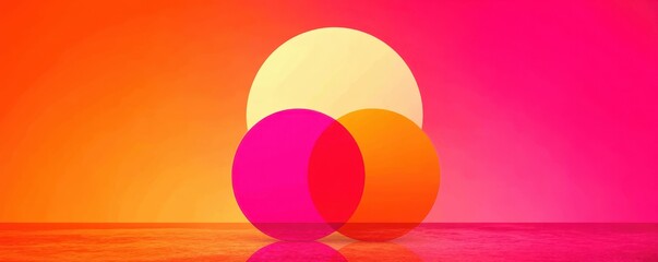 A pink and orange gradient background with rounded edges, featuring two circles in the center. 