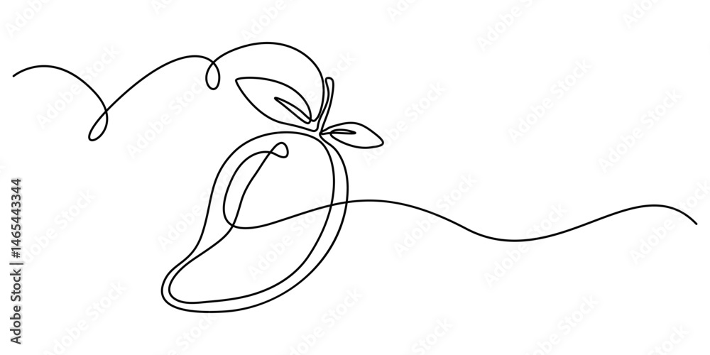 Poster continuous one single minimal line drawing mango, continuous one line drawing of mango fruit with le