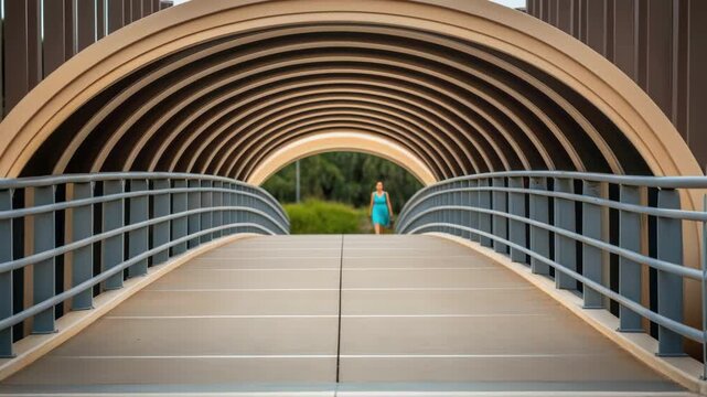 A closeup of the bridges entry point enfolding visitors in a welcoming design that combines curvature and accessibility illustrating the bridges usercentered approach.