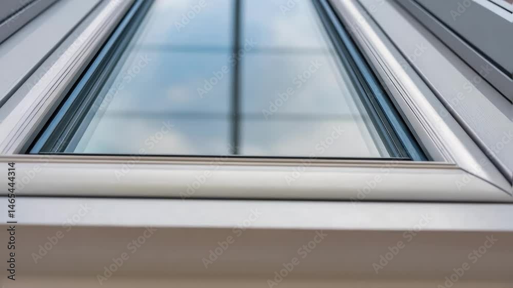 Poster A closeup of the energyefficient window emphasizing the tripleglazed glass that provides natural light while maintaining insulation and protection from the elements.