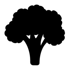 A Black Silhouette of a Single Head of Broccoli Vegetable