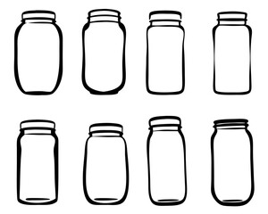 Minimal Mason Jar Icons – Flat Glass Container Line Art isolated on transparent background
