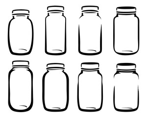 Kitchen Jar Silhouettes, Simple Rustic Container vector Illustrations isolated on transparent background
