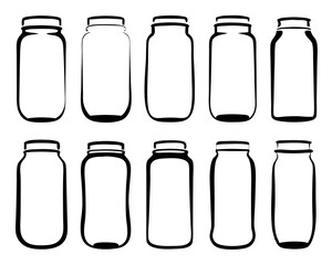 Minimal Mason Jar Icons – Flat Glass Container Line Art isolated on transparent background
