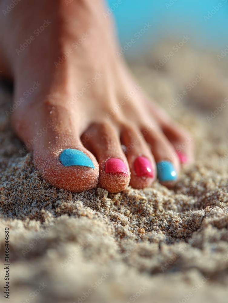 Aufkleber colorful painted toenails resting in soft beach sand during a sunny day by the shoreline generative 
