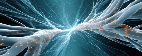 Abstract visualization of neural connections with glowing energy transfer