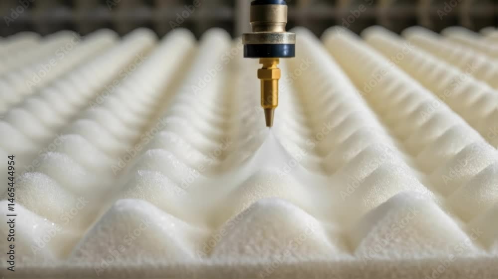 Poster A closeup of the insulation material being dispensed capturing the texture and density of the foam as it exits the nozzle emphasizing its energyefficient properties.
