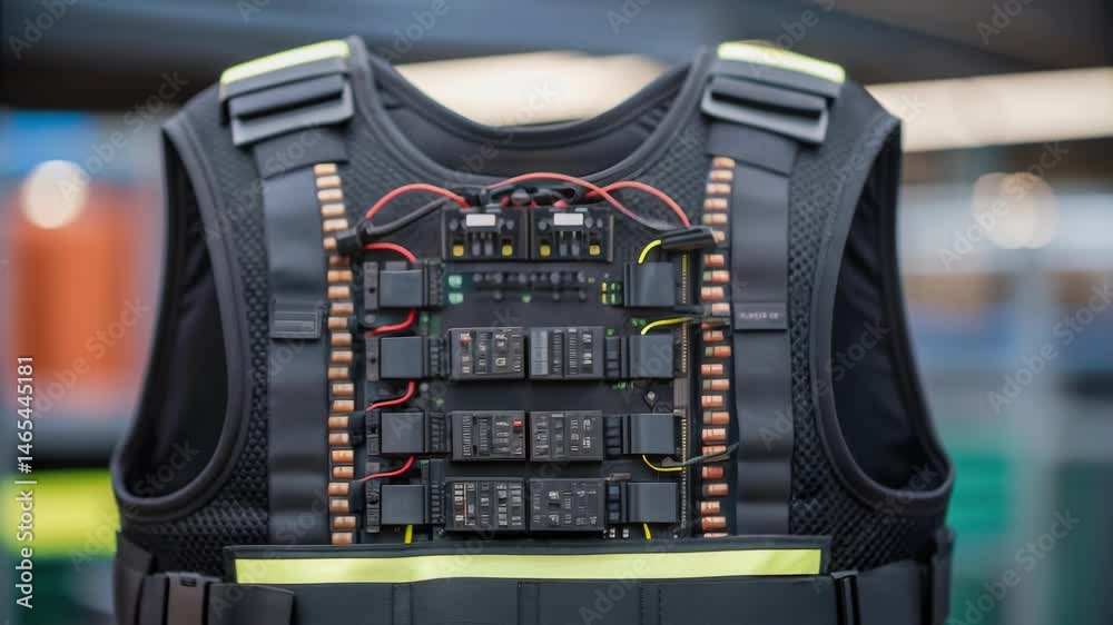 Poster A closeup of the intricate wiring and circuitry inside a haptic vest emphasizing the technology that powers realtime safety alerts for industrial workers.
