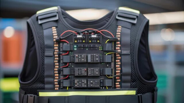 A closeup of the intricate wiring and circuitry inside a haptic vest emphasizing the technology that powers realtime safety alerts for industrial workers.