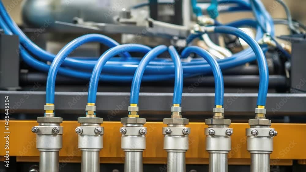 Aufkleber A closeup of the machines pneumatic system highlighting hoses and valves that control the paint pressure for a consistent application.