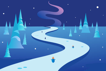 ice skating path that winds through a glowing 