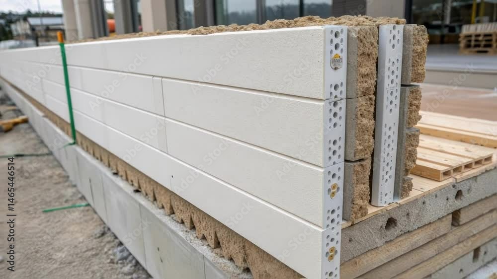 Poster a closeup of the stateoftheart insulation material layered within a prefabricated wall panel indicat