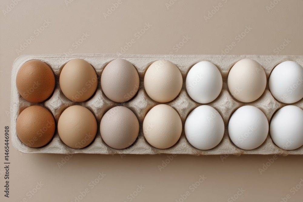 Poster Gradient Background Highlights Elegant Arrangement of Various Egg Shades in a Carton Generative AI